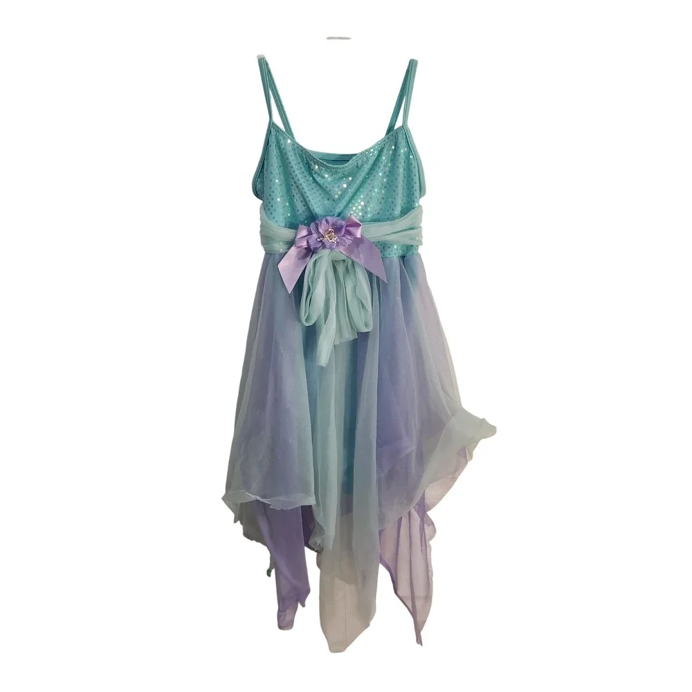 Weissman Kids XLC Teal Blue Purple Sequin Lyrical Dance Costume Dress 5447